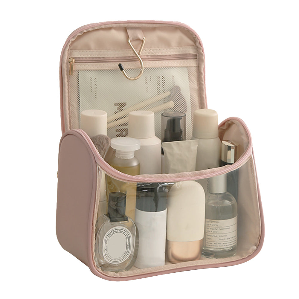 HK8297 Waterproof Clear Design Makeup Bag Large Capacity Cosmetic Bag PU Leather PVC Travel Toiletry Organizer with Portable Handle Strap HK8297 Waterproof Clear Design Makeup Bag Large Capacity Cosmetic Bag PU Leather PVC Travel Toiletry Organizer with Portable Handle Strap